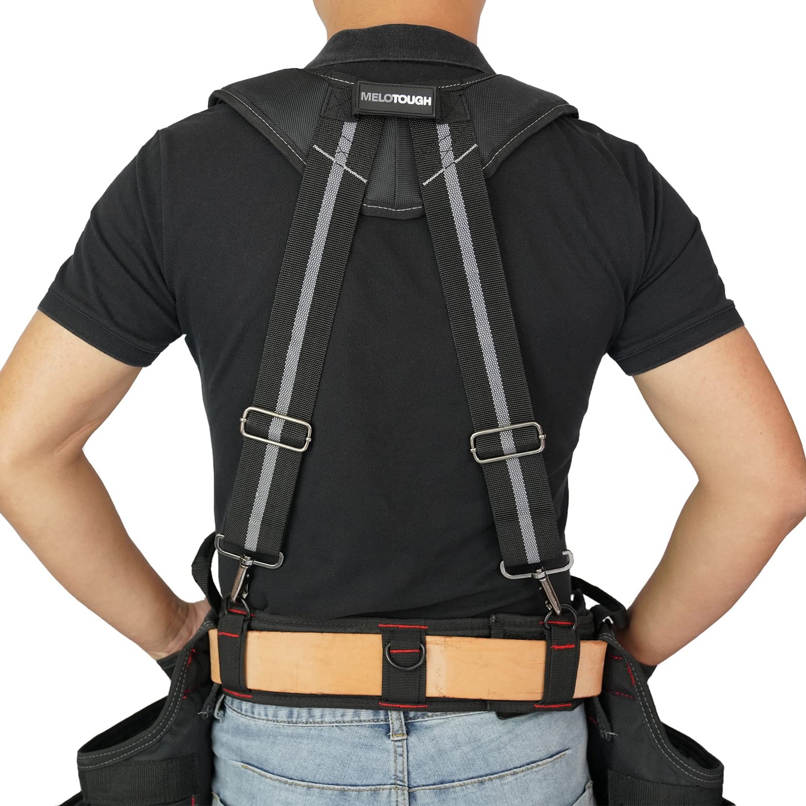Tool Belt Suspenders Construction Work Detachable Phone Holder Foam Pad Grey