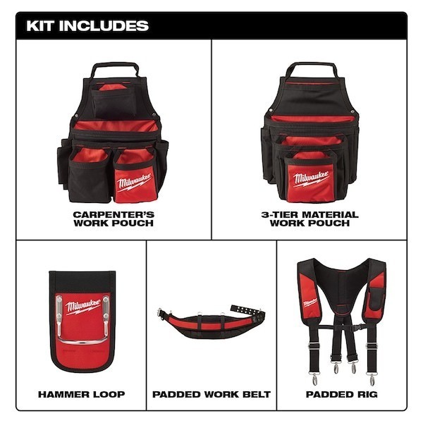 Milwaukee 48-22-8120 Contractor Work Belt w/ Suspension Rig 24 Pocket Tool Belt