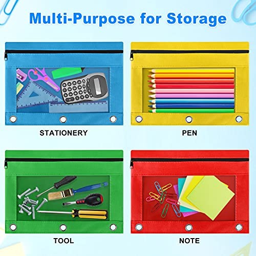 30 Pack 3-Ring Pencil Pouches, Assorted Colors, 9.8″x7.1″ Zipper Pen Cases