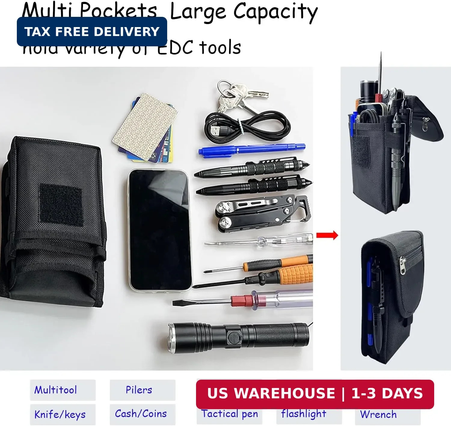 Belt Tool Pouch,Tactical Utility Pouch, Heavy-Duty Nylon EDC Multitool Organizer