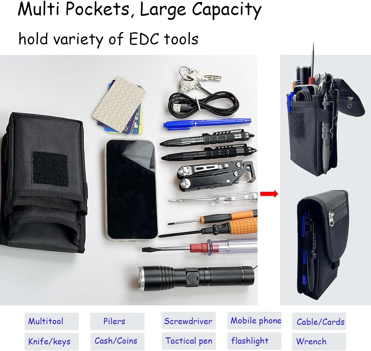 Tool Pouch with Belt Clip,Tactical Utility Pouch 4.3″L x 2″W x 8.3″H