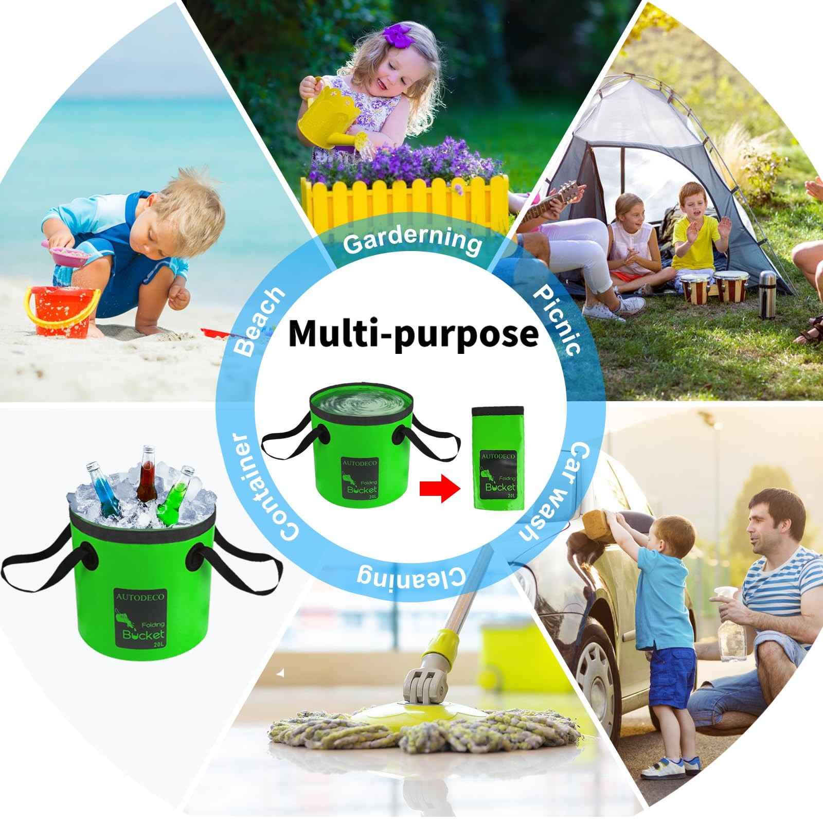 1 Pcs 20L Collapsible Bucket 5 Gallon Water Container Folding Water Bucket wi…