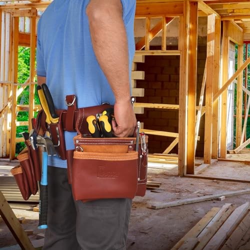 Grain Leather Tool Belt | Tool Rig Set | Tool Pouch | Drywall Tool Maroon 2000