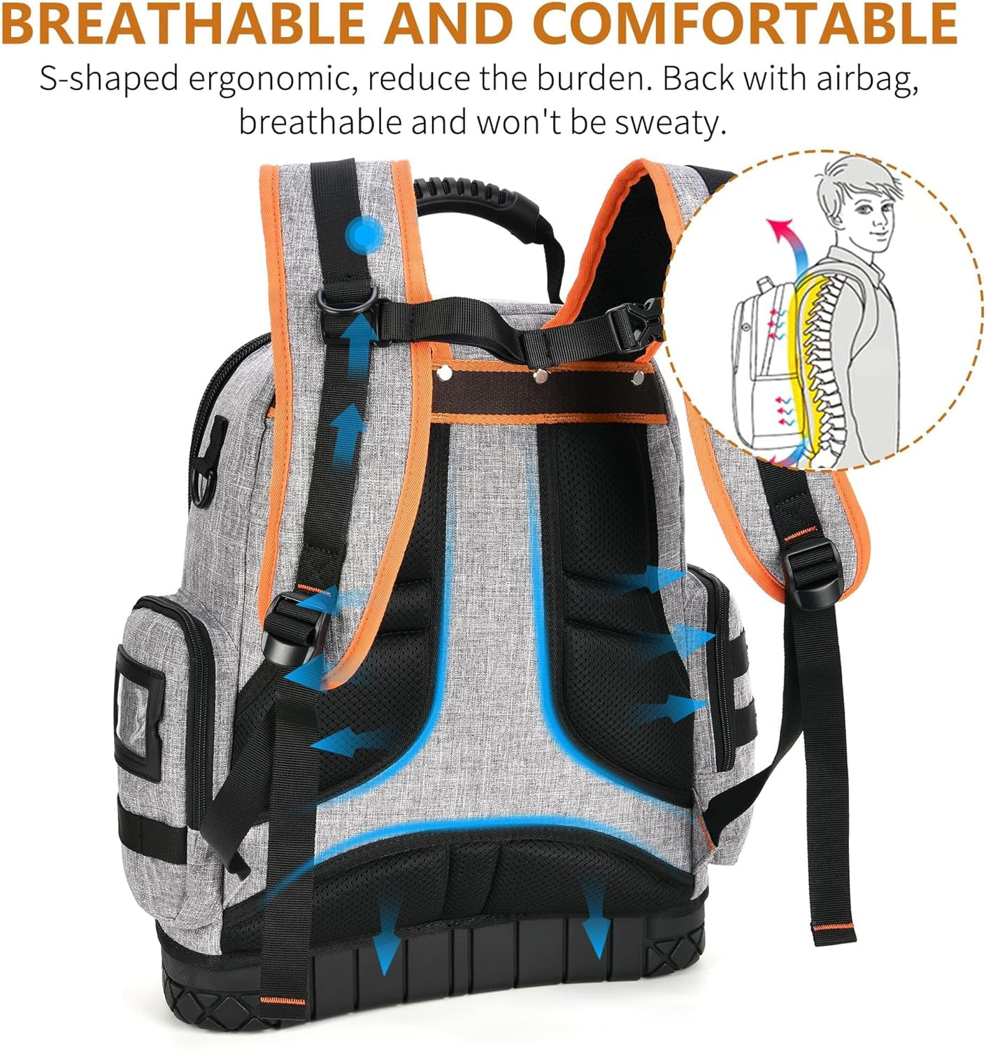 Heavy-Duty Electrician Tool Backpack with Waterproof Base & Lock – Gray
