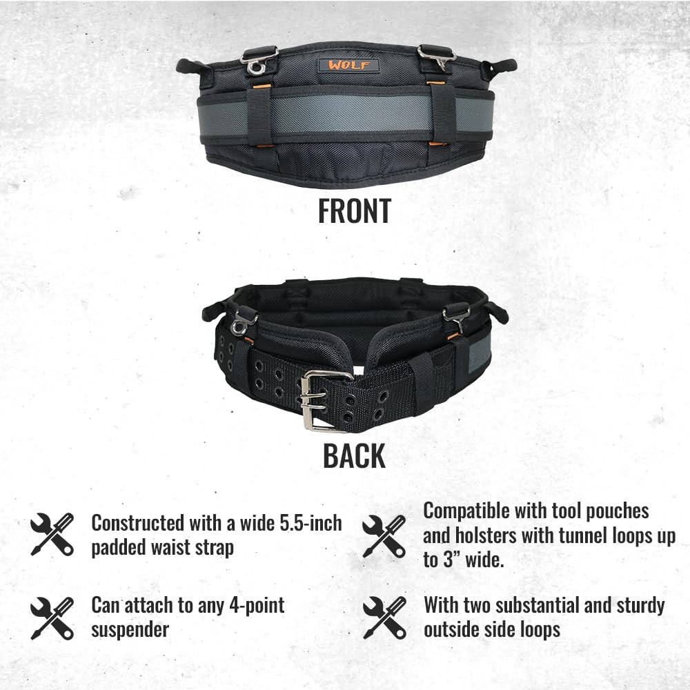 WOLF WTH2110 Heavy-Duty Ballistic Padded Tool Work Belt | w/Pouches, Holsters…