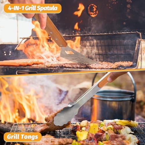 Grill Utensils Set with Brush – 5pcs Grilling Tools Set Wood Handle – 5PCS SET