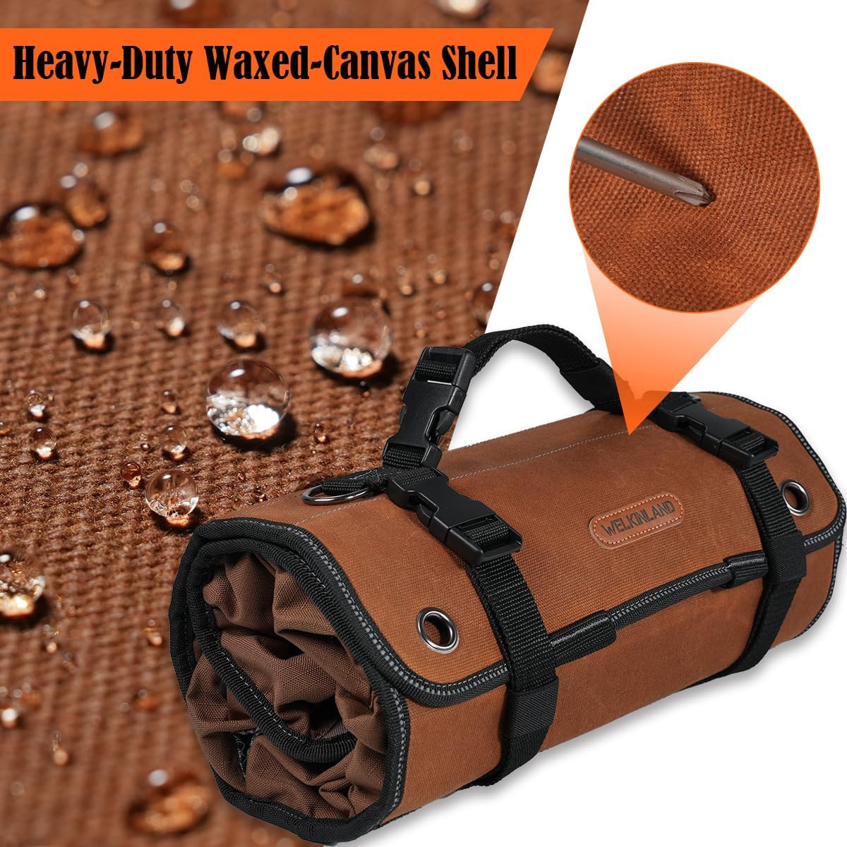 WELKINLAND Heavy-Duty Waxed Canvas Tool Roll, 7-Pockets Tool Wrap Roll, 15L Tool
