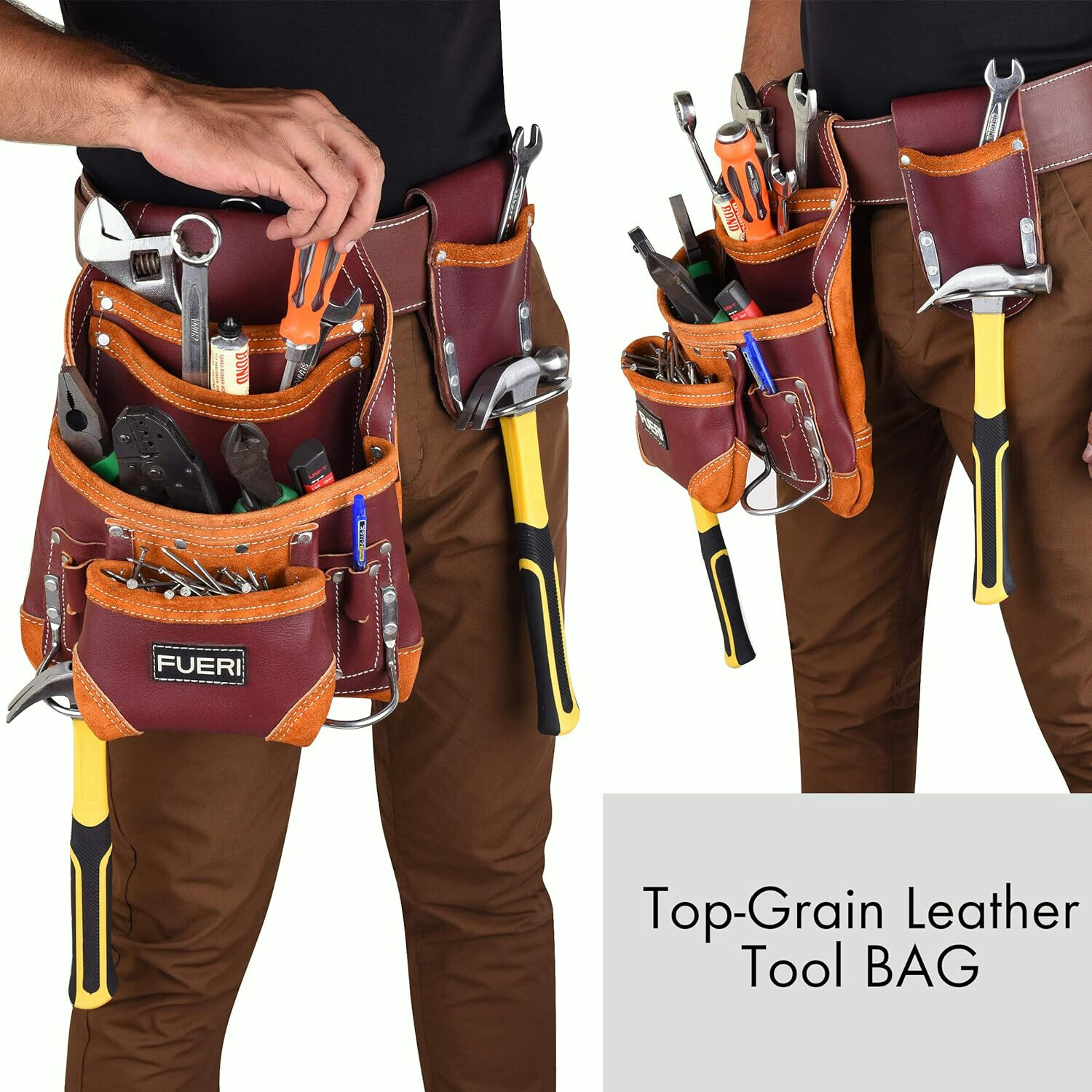 Leather Tool Pouch 10 Pocket Carpenters Electricians Framers Handyman Tool bag