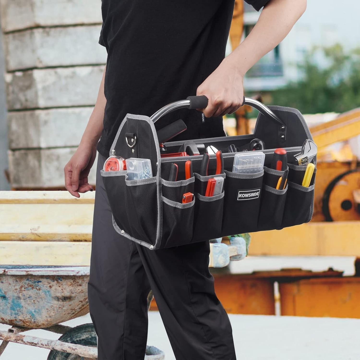 16 Inch Tool Bag, Electrician Tool Bag, Open Top Tool Bags, 26 Pockets Can Ho…
