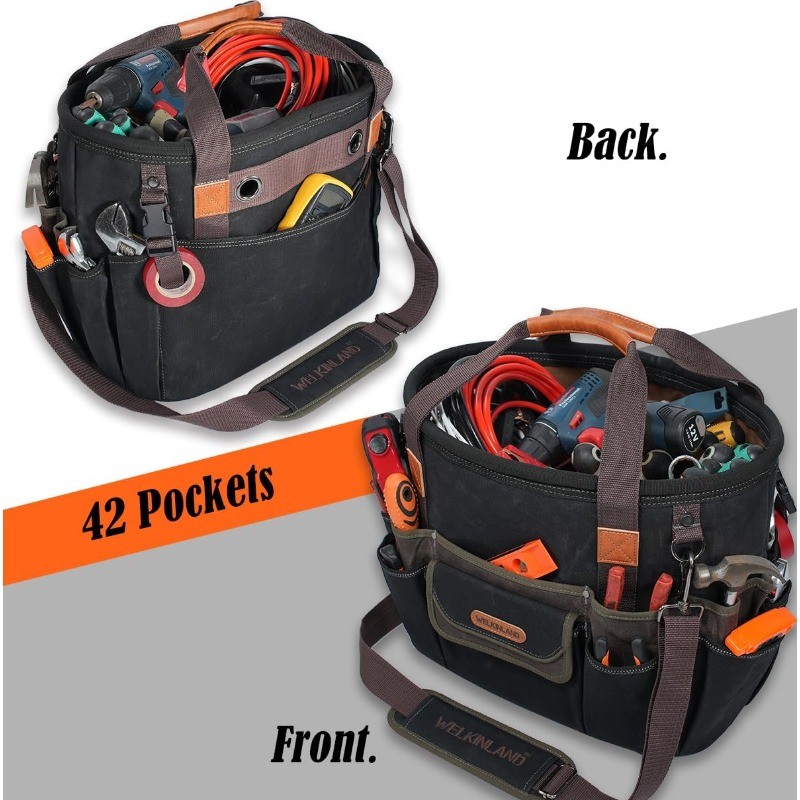 42-Pockets Electrician Tool Tote, 16-Inch Open Top Tool Tote