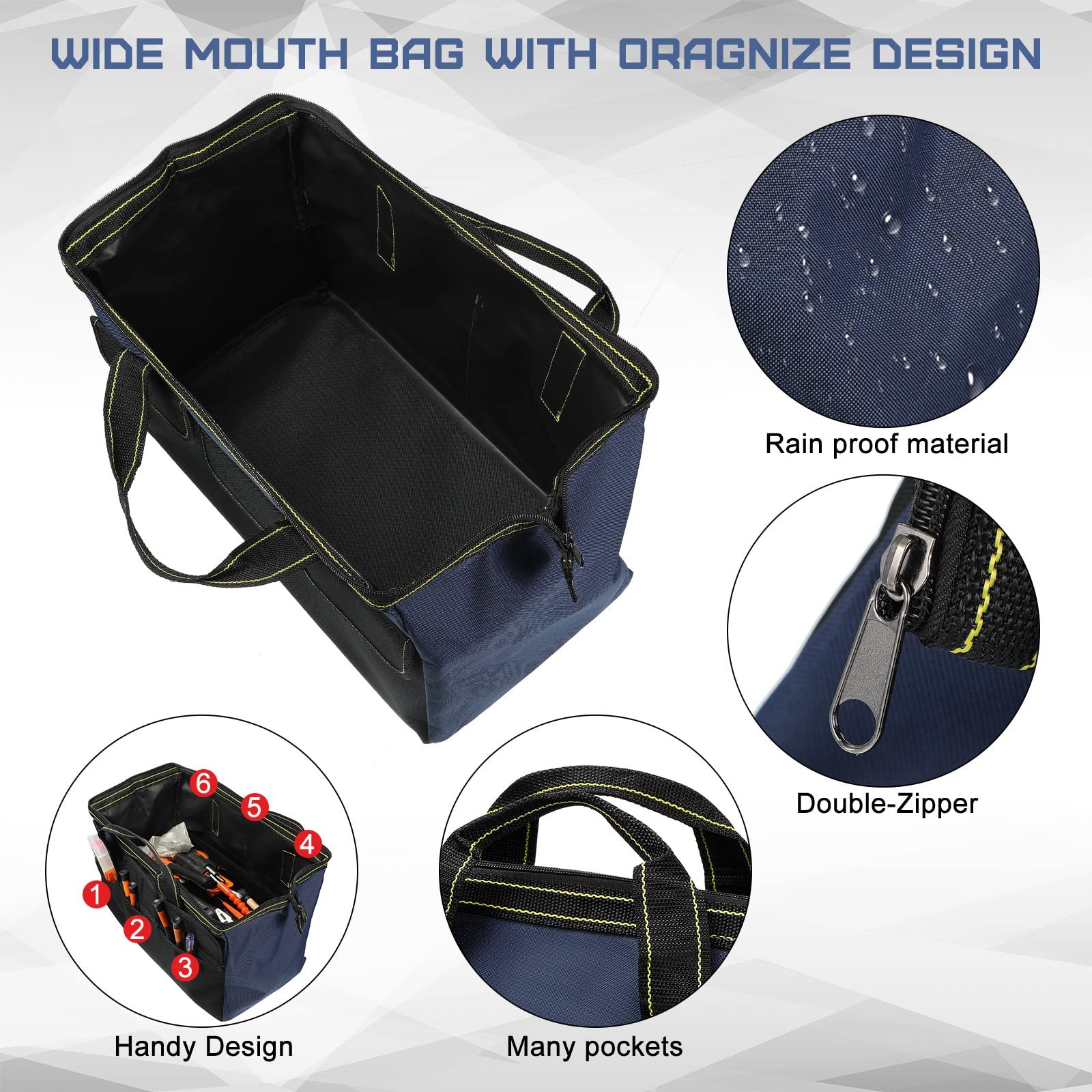 Cunno 2 Pcs Tool Bag Blue 18 Inch 13 Inch Waterproof Base