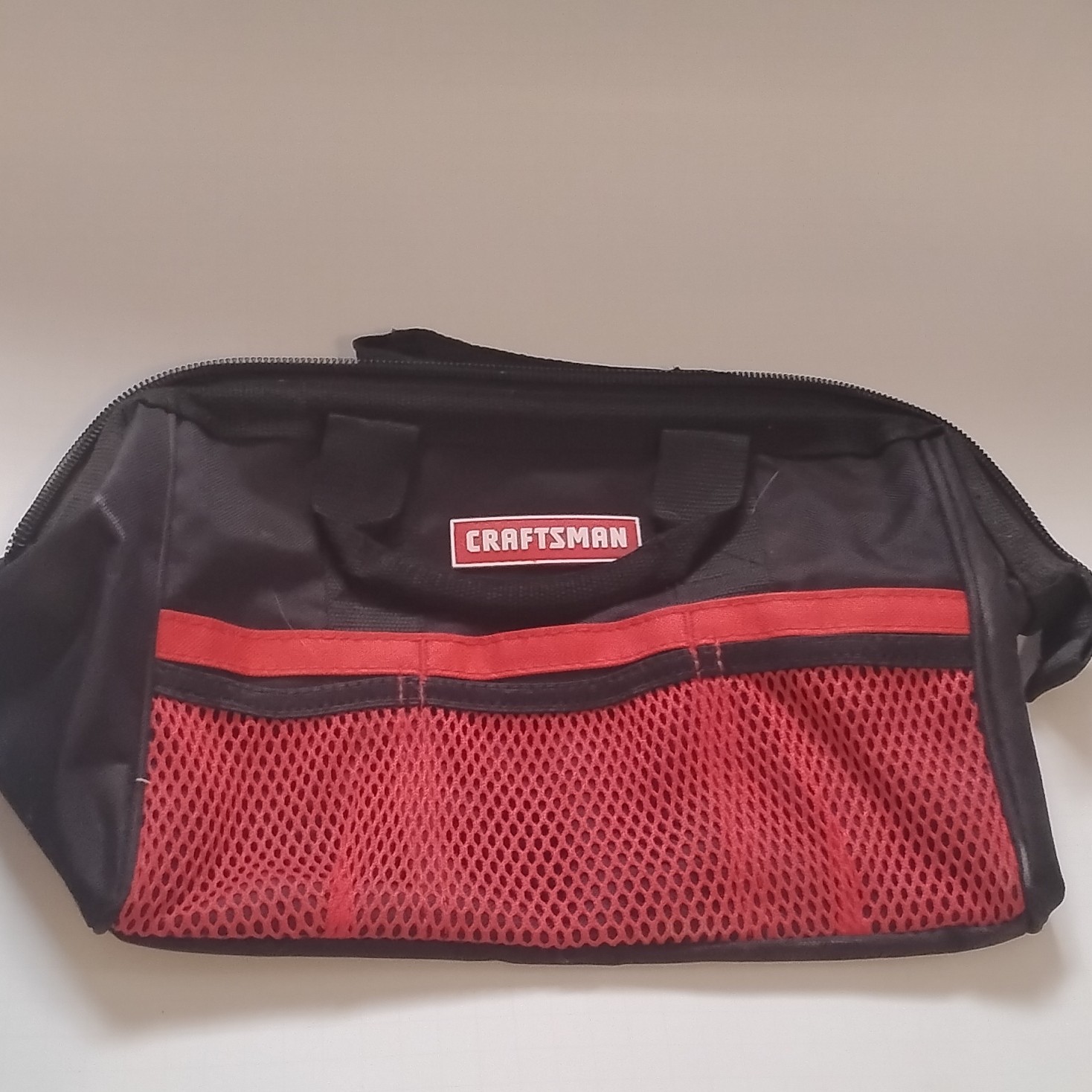 Craftsman Tool Bag Black Red Fabric Mesh Pocket With Handle