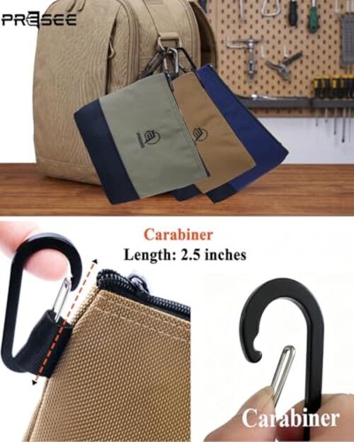 Tool Pouch Zipper Small Tool Bag Pouches Green, Khaki with Black Bottom