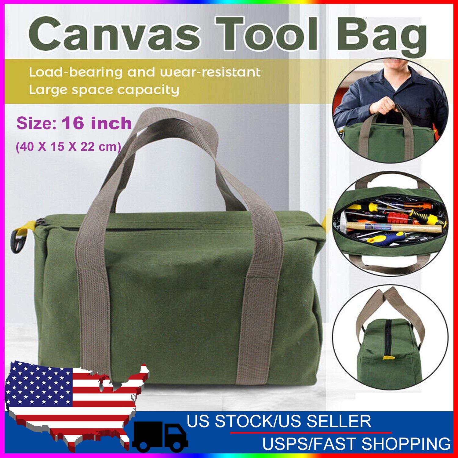Waterproof 16 Inch Tool Bag – Large Capacity Canvas Tote for Hand Tools
