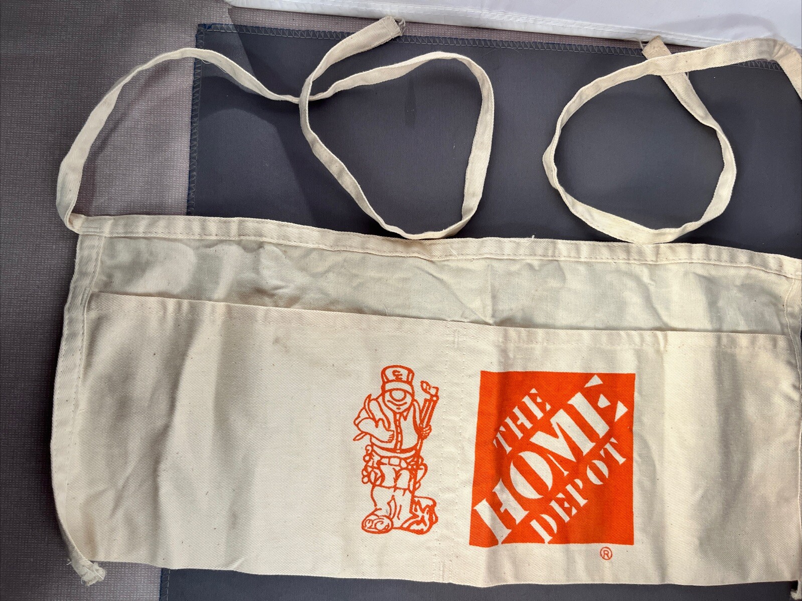 Vintage Nail Apron Home Depot 2 Pouch Waist White Canvas