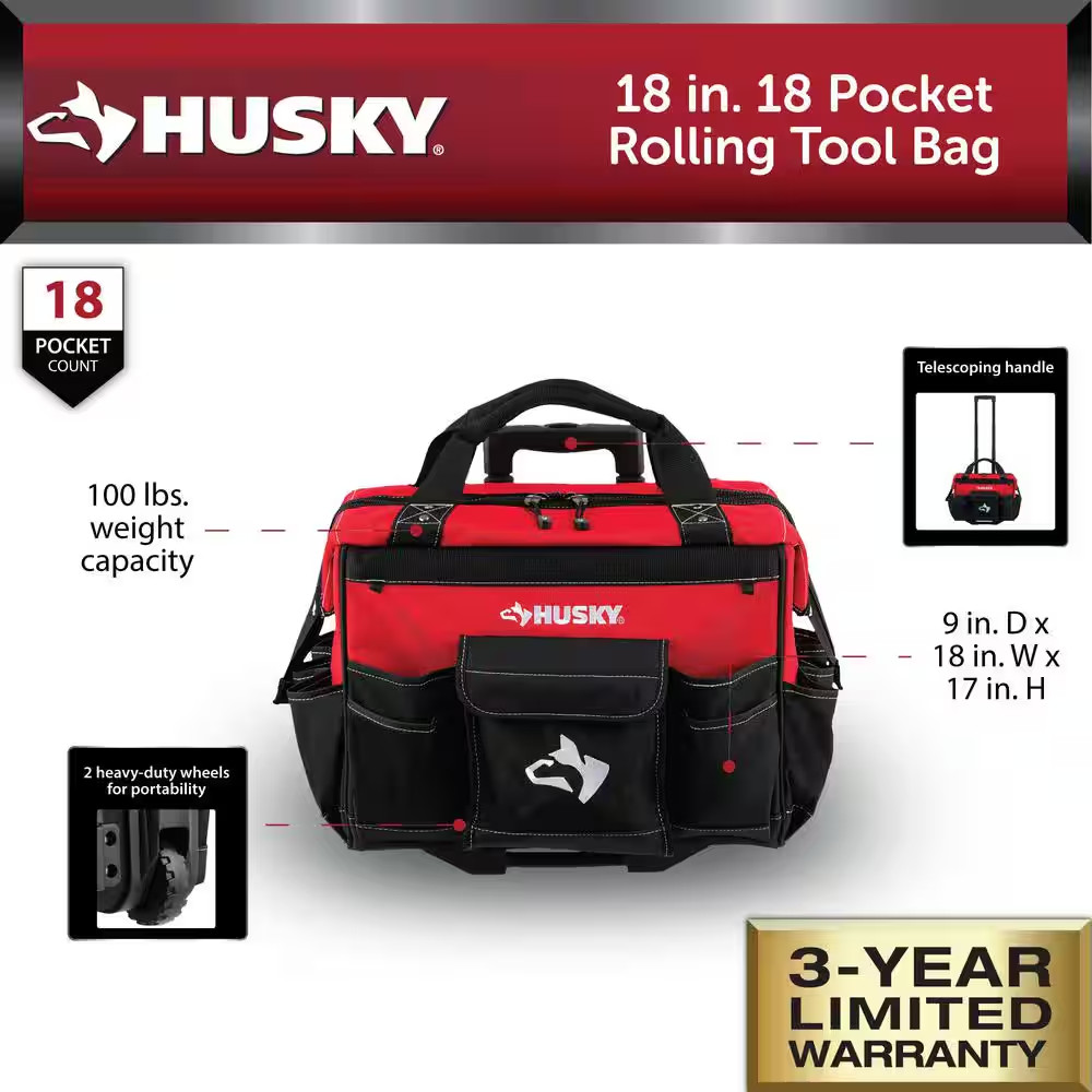 18 In. 18 Pocket Rolling Tool Bag
