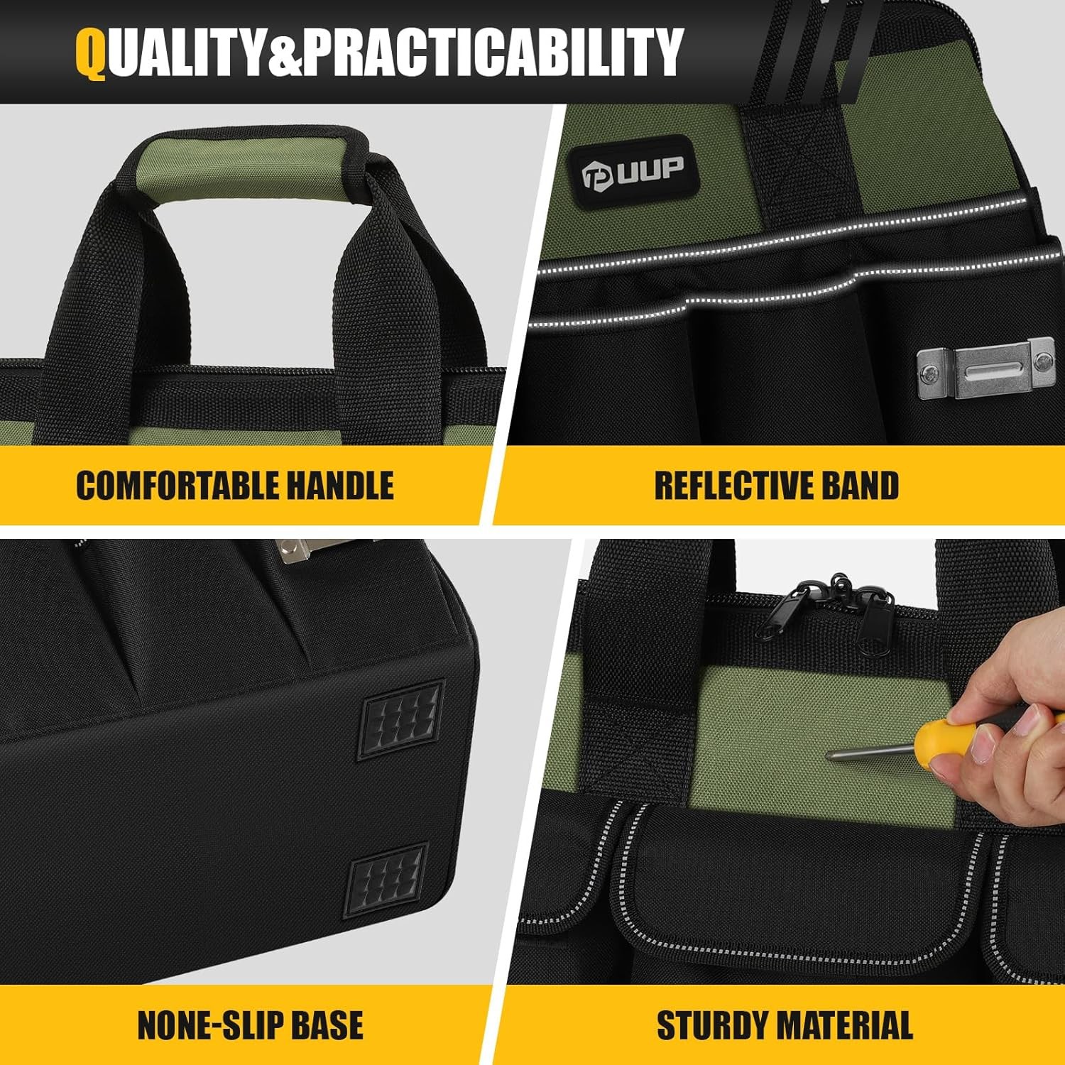 Heavy Duty Tool Bag 20-Inch, Extra Large 16-Pocket Portable Empty Tool Box Organ