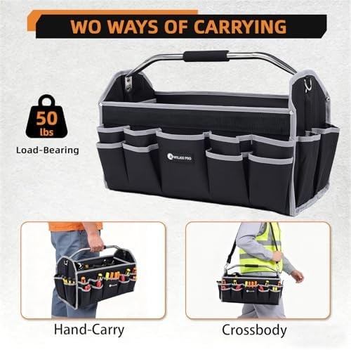 20in Tool Bags For Men Heavy Duty, 22 PCS Pockets Tool Bag Organizer Foldable…