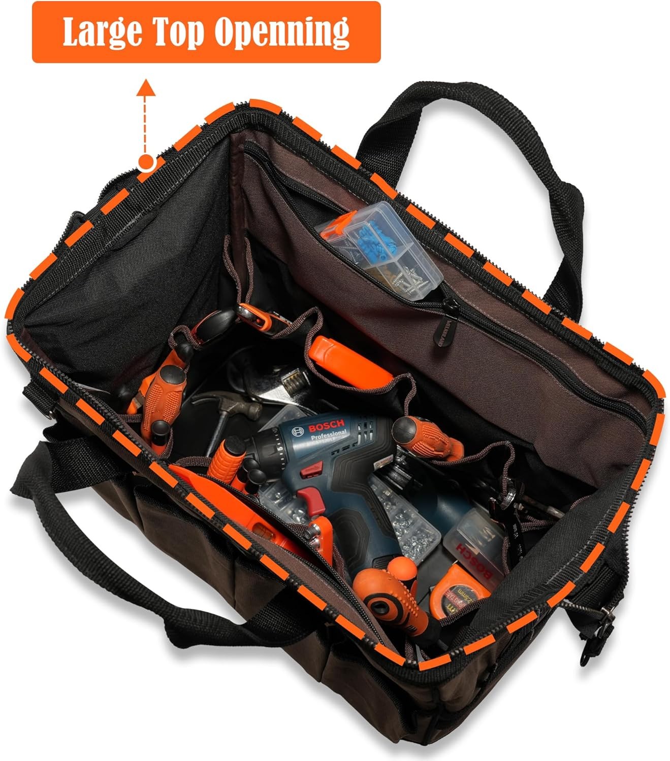 45-Pockets Waxed Canvas Electrician Tool Bag 16-Inch Heavy-Duty