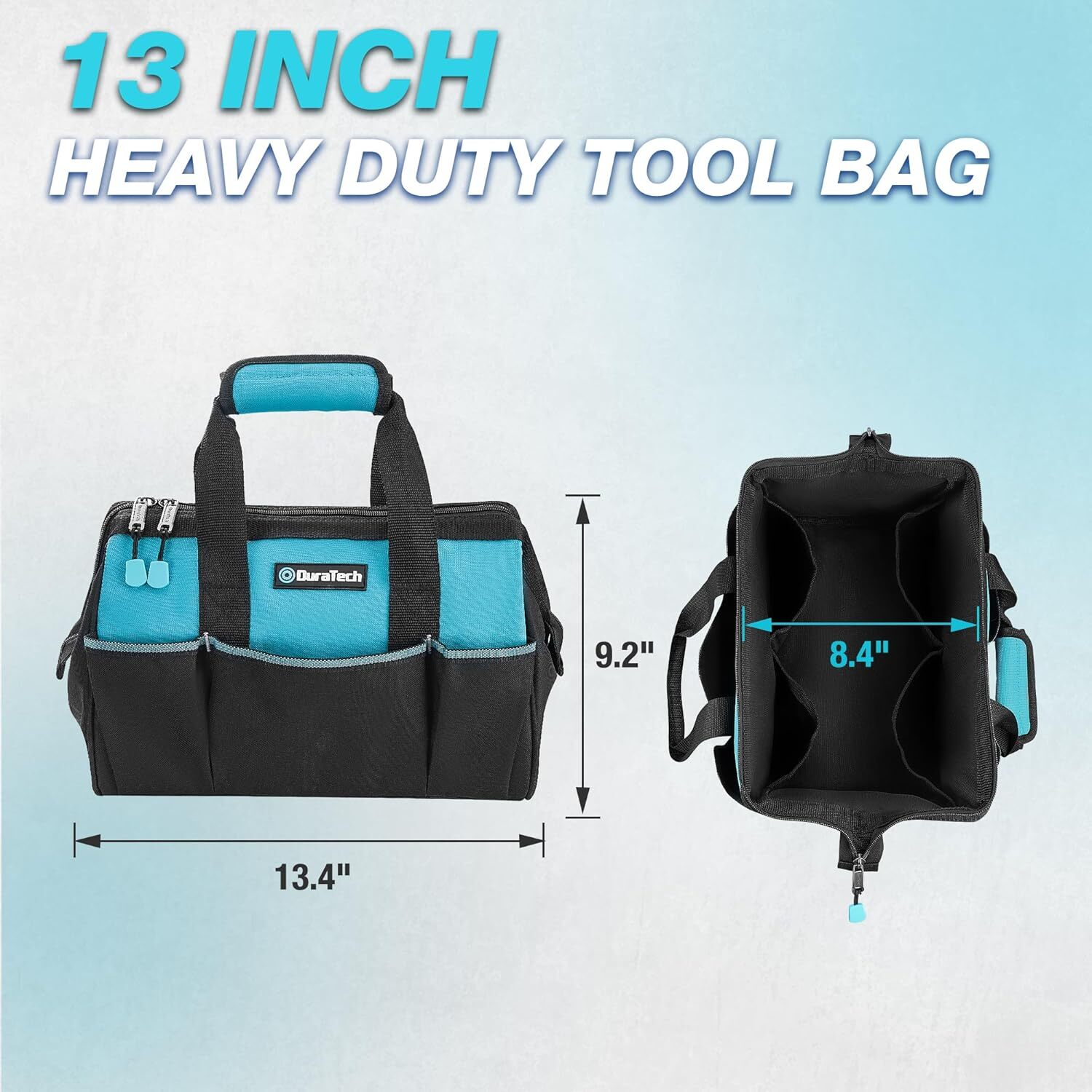 DURATECH 13-Inch Small Tool Bag with 9 Pockets Wide Open Mouth Polyester NEW