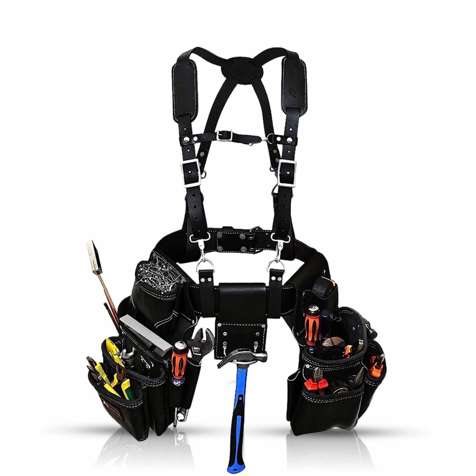 2PK Adjustable Pouch Suspender Tool Belt – 19 Pockets from Occidental Black