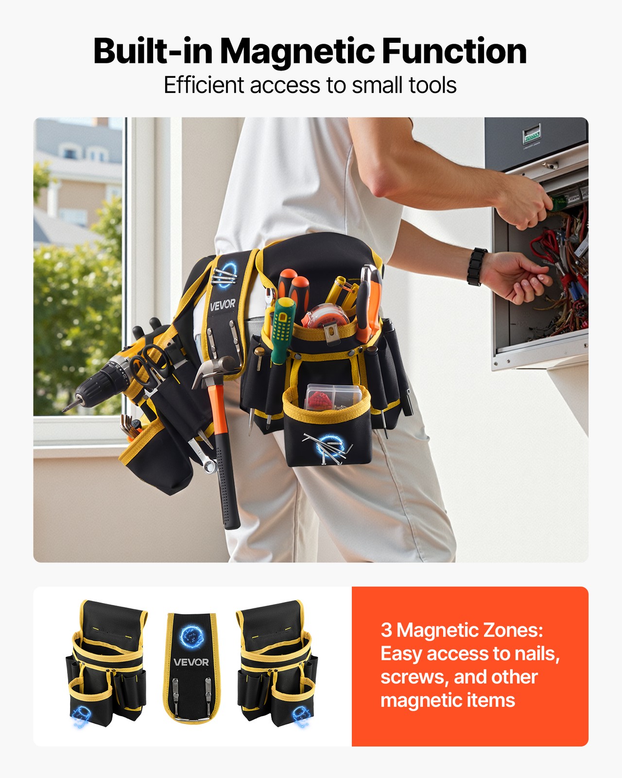VEVOR Tool Belt Magnetic Electricians Work Belt 28 Pocket Heavy Duty Tool Pouch