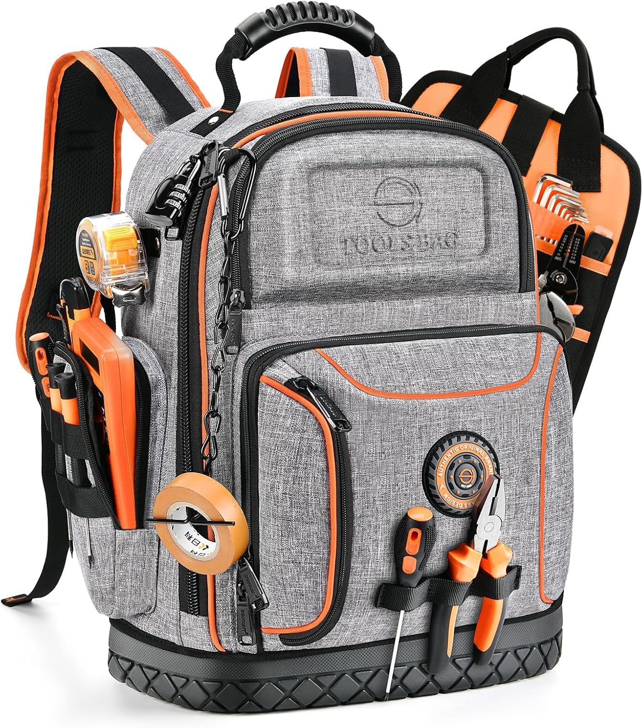Heavy-Duty Electrician Tool Backpack with Waterproof Base & Lock – Gray