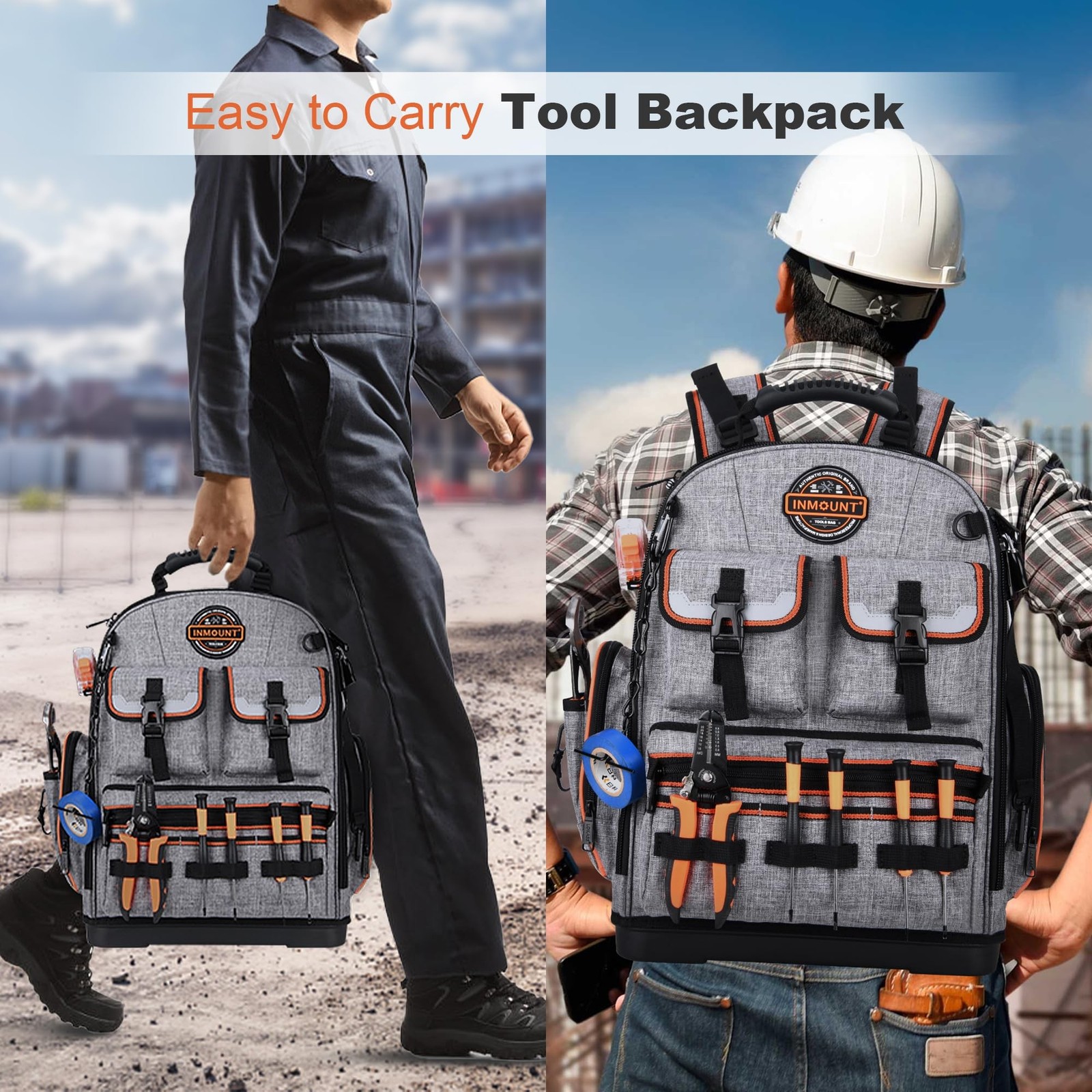LOKASS Tool Backpack 8605 1680D Molded Base Laptop Compartment Water Resistant