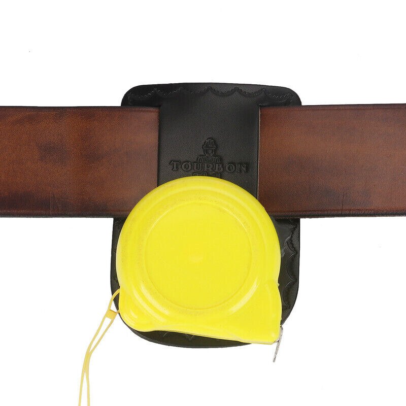 TOURBON Leather Tape Measure Holster Tool Holder Metal Clip for 2″ Belt in Black