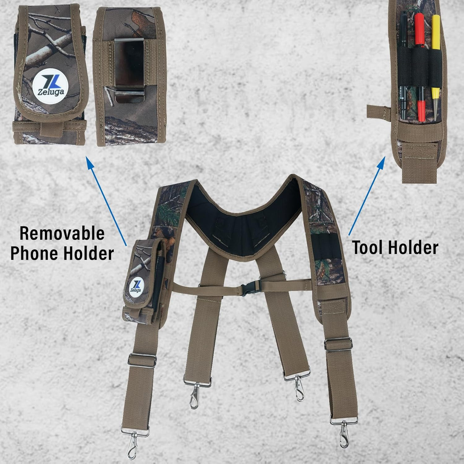 20-523 Large Pockets Tool Belts for Men with Suspenders, 4″ Padded Toolbelt, Ste