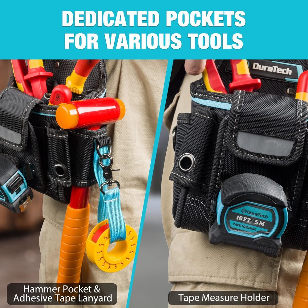 DuraTech Large Capacity Tool Pouch w/Belt Clip Electrician Tool Pouch 7 Pockets