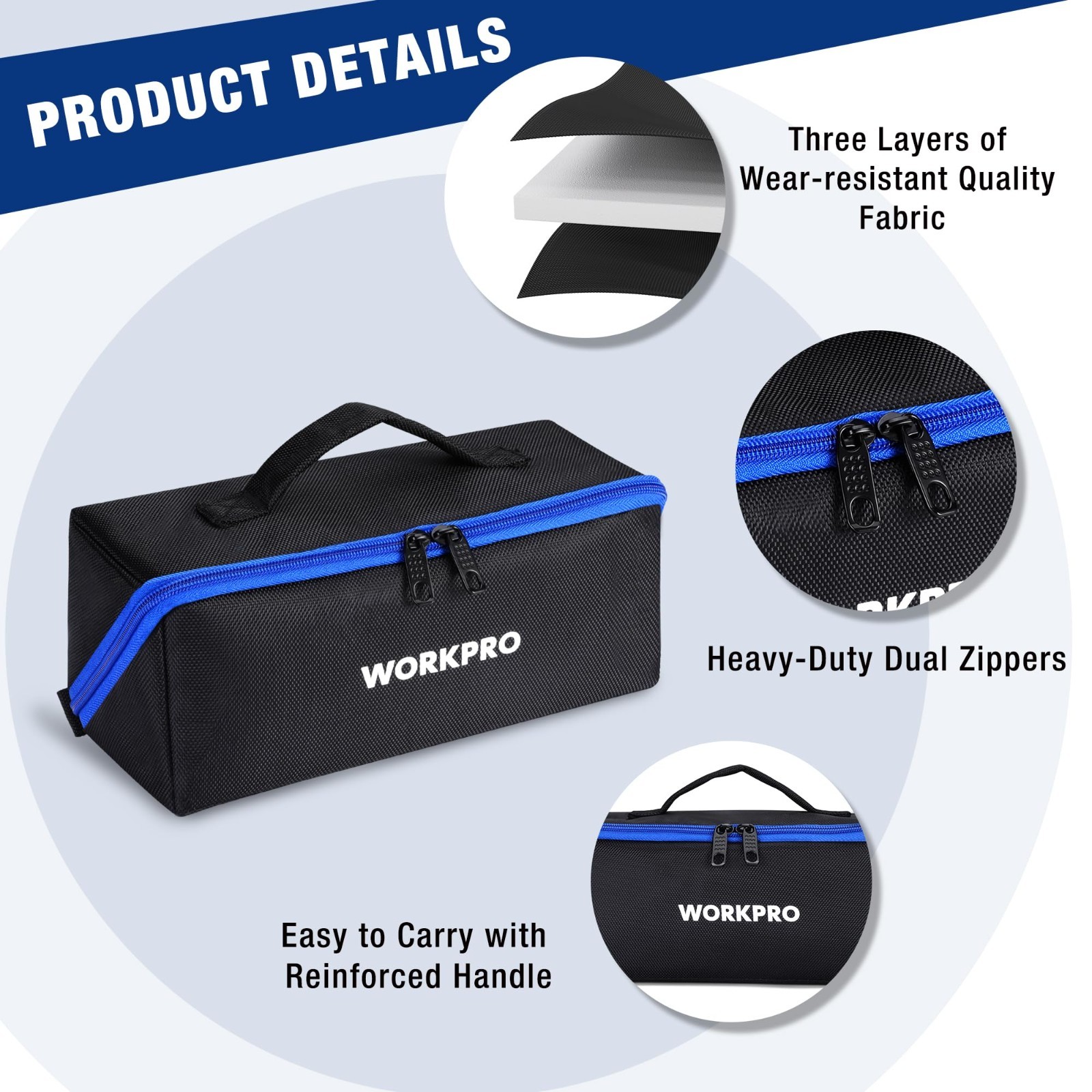 10″ Tool Bags 3 Pack – Zipper Pouches, Wide Mouth, 1680D Fabric, Multi-Purpose S