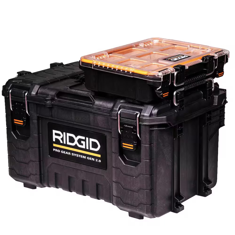 RIDGID Pro Gear 2 Half Organizer Tool Box Small Parts Storage Case IP65 Bins