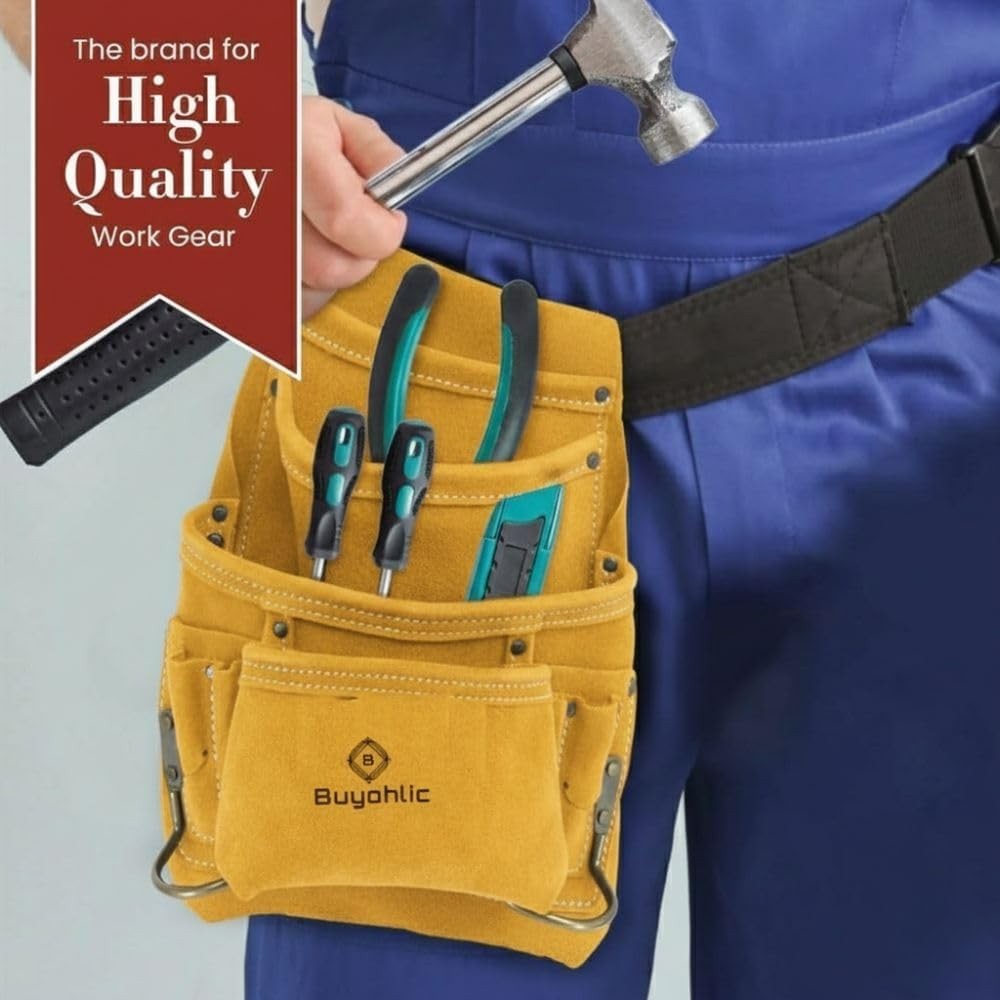 10Pocket Dark Tan HeavyDuty Suede Leather Carpenters Tool Nail Bag Pouch