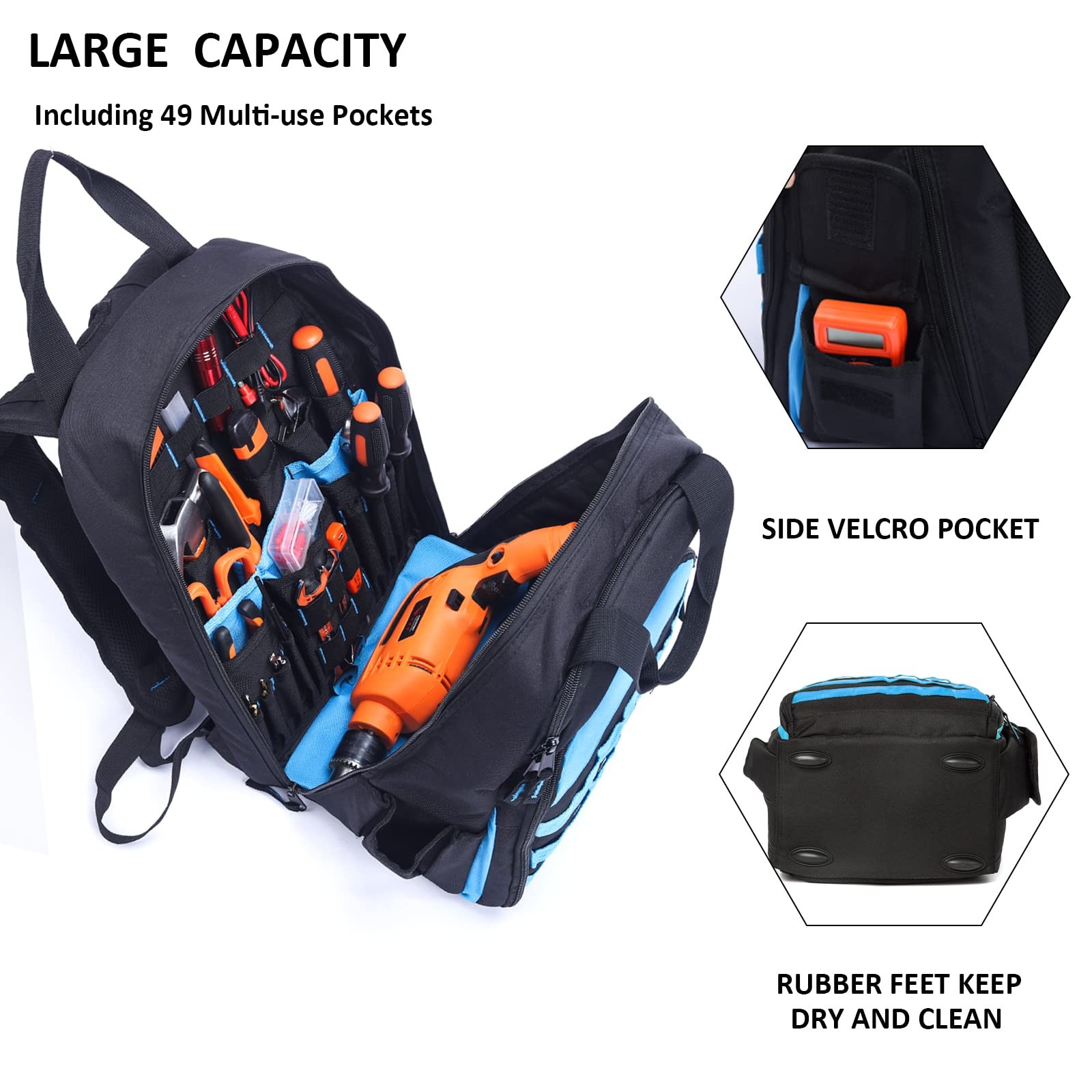Tool Bag Backpack for Men, Heavy-Duty Tools Storage Organizer Work Bags Backp…