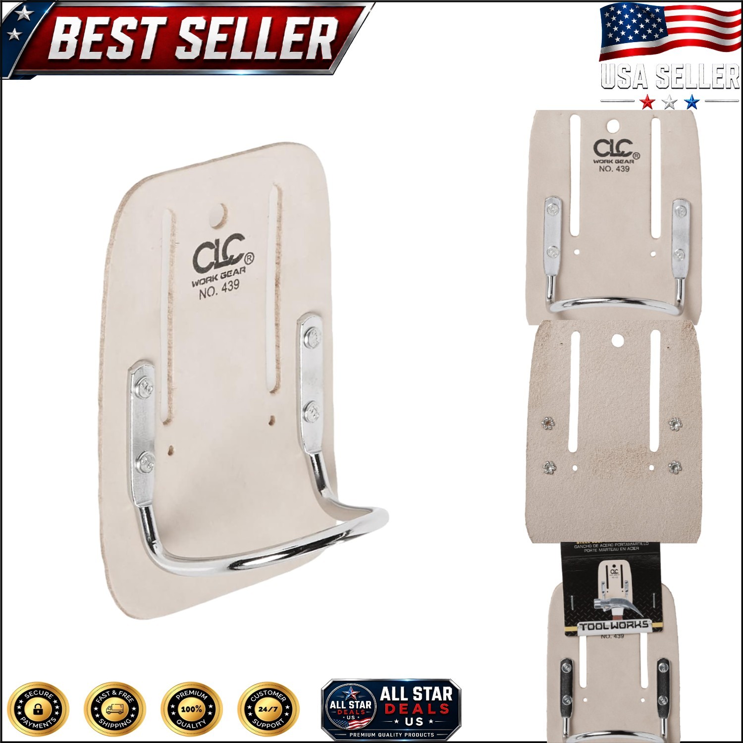 Compact Cream White Hammer Holder – Heavy Duty Leather & Steel Loop Design