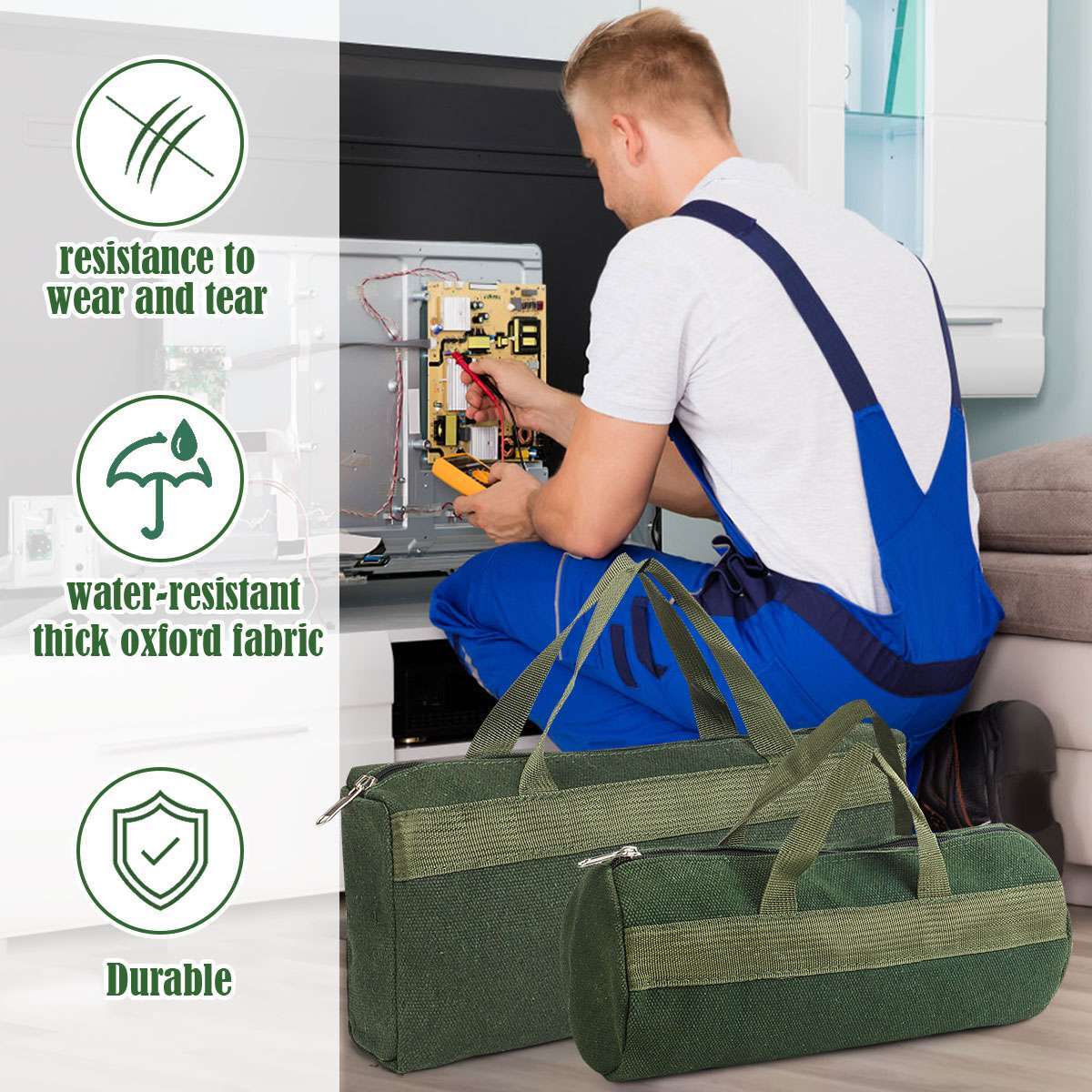 Electrician Portable Tool Bag Soft Canvas Storage Organizer Bag Case with Zipper