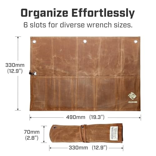 Tool Pouch, Roll-Up Storage Bag for Hand Tools & Wrenches 6 Pockets Wax Canvas