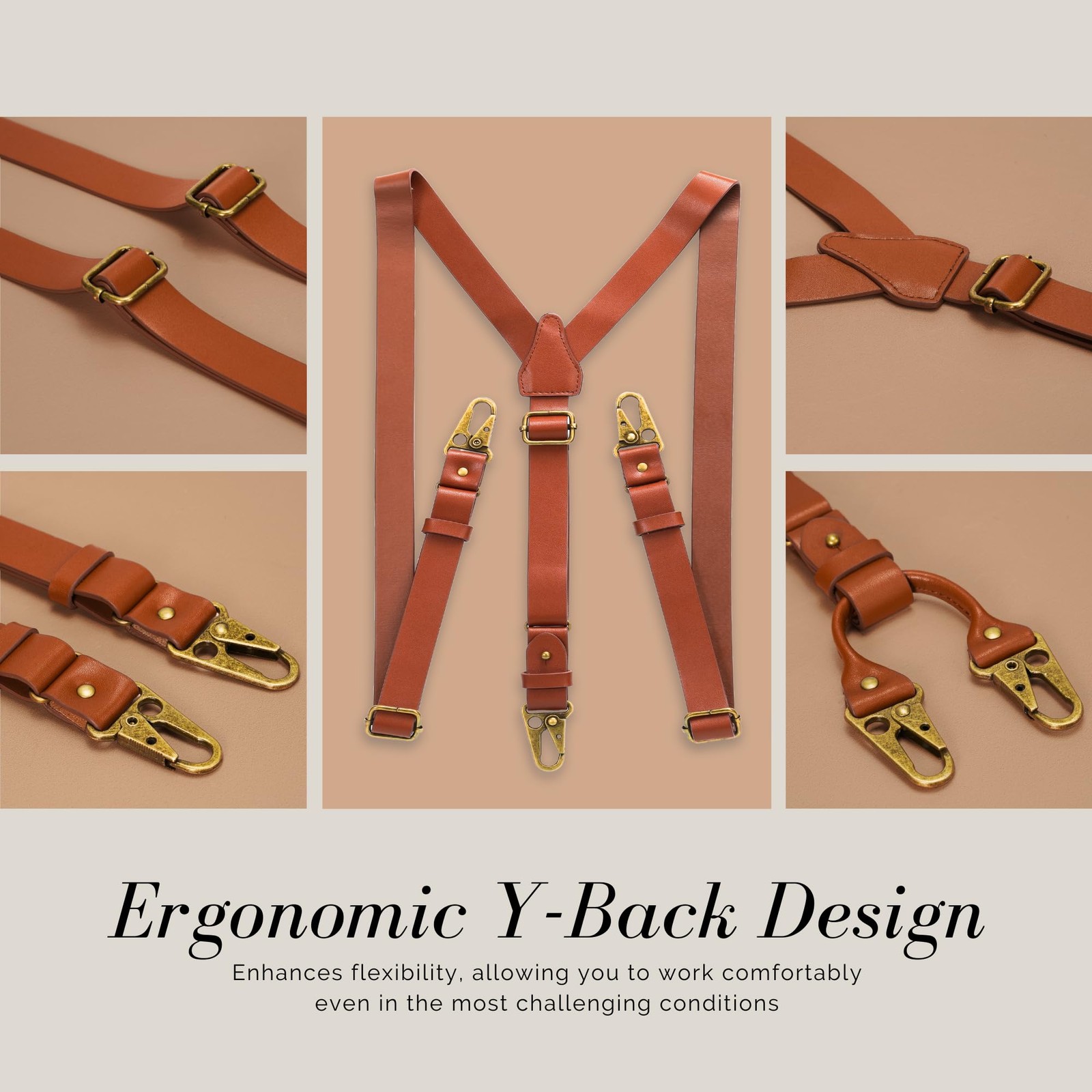 SAIGON handicraft Leather Suspenders Adjustable length (32″ to 54″), Brown