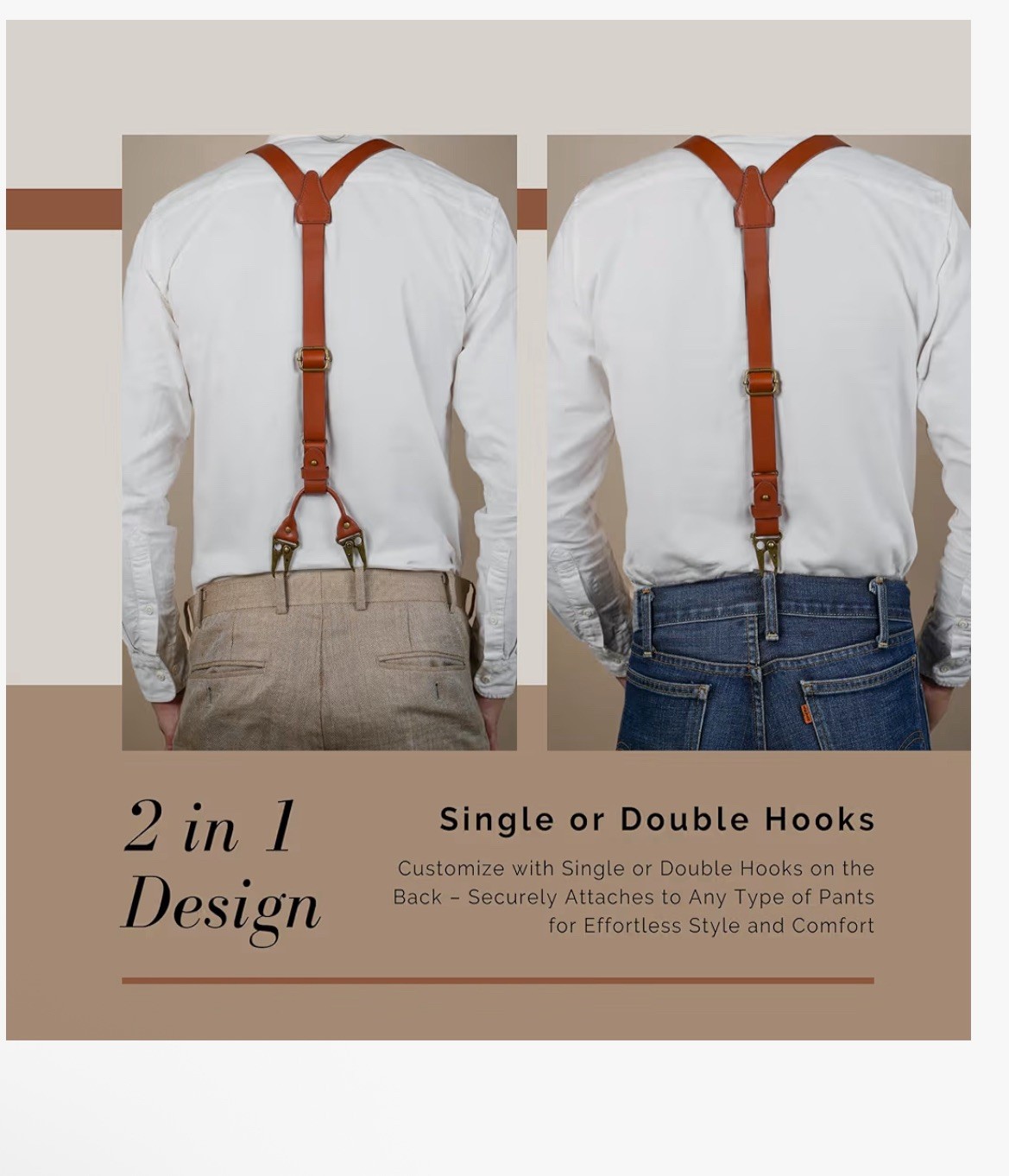 SAIGON handicraft Leather Suspenders Adjustable length (32″ to 54″), Brown