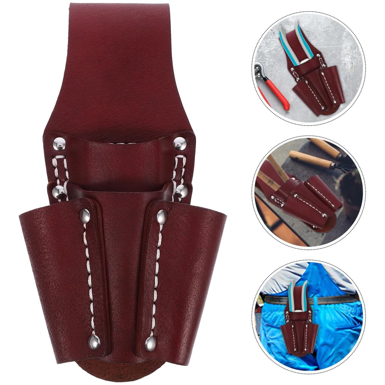 1 PCS Leather Tool Pouch Electrician Small 4 Pockets Belt Heavy Duty Brown