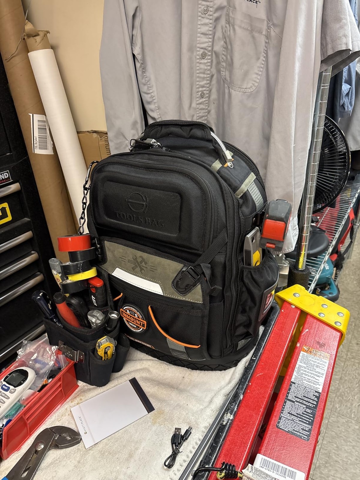 Tool Backpack Bag, HVAC Heavy Duty Construction 15.1″L x 7.8″W x 19″H, Black