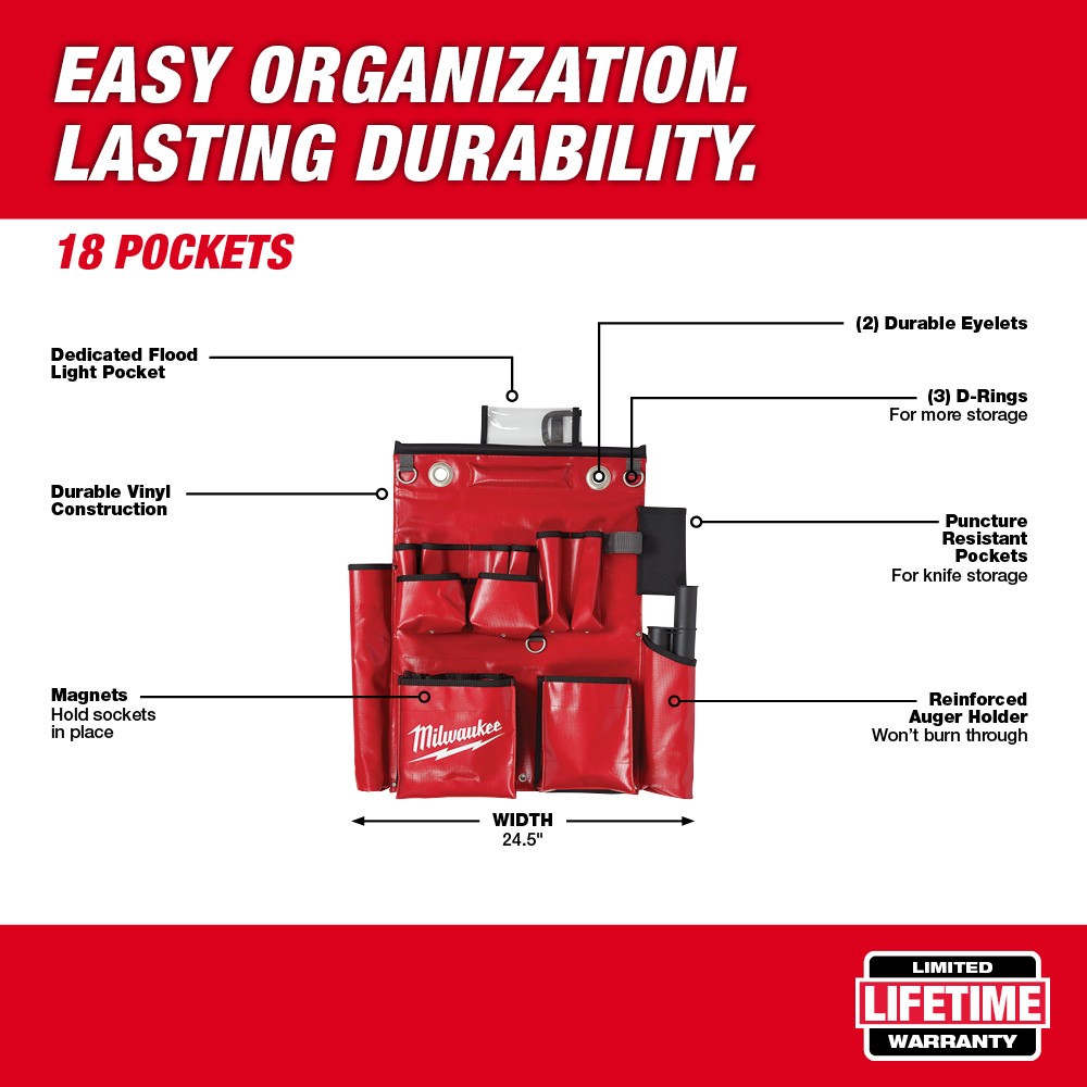 Milwaukee 48-22-8291 18-Pocket Lineman’s Compact Aerial Tool Apron, Vinyl
