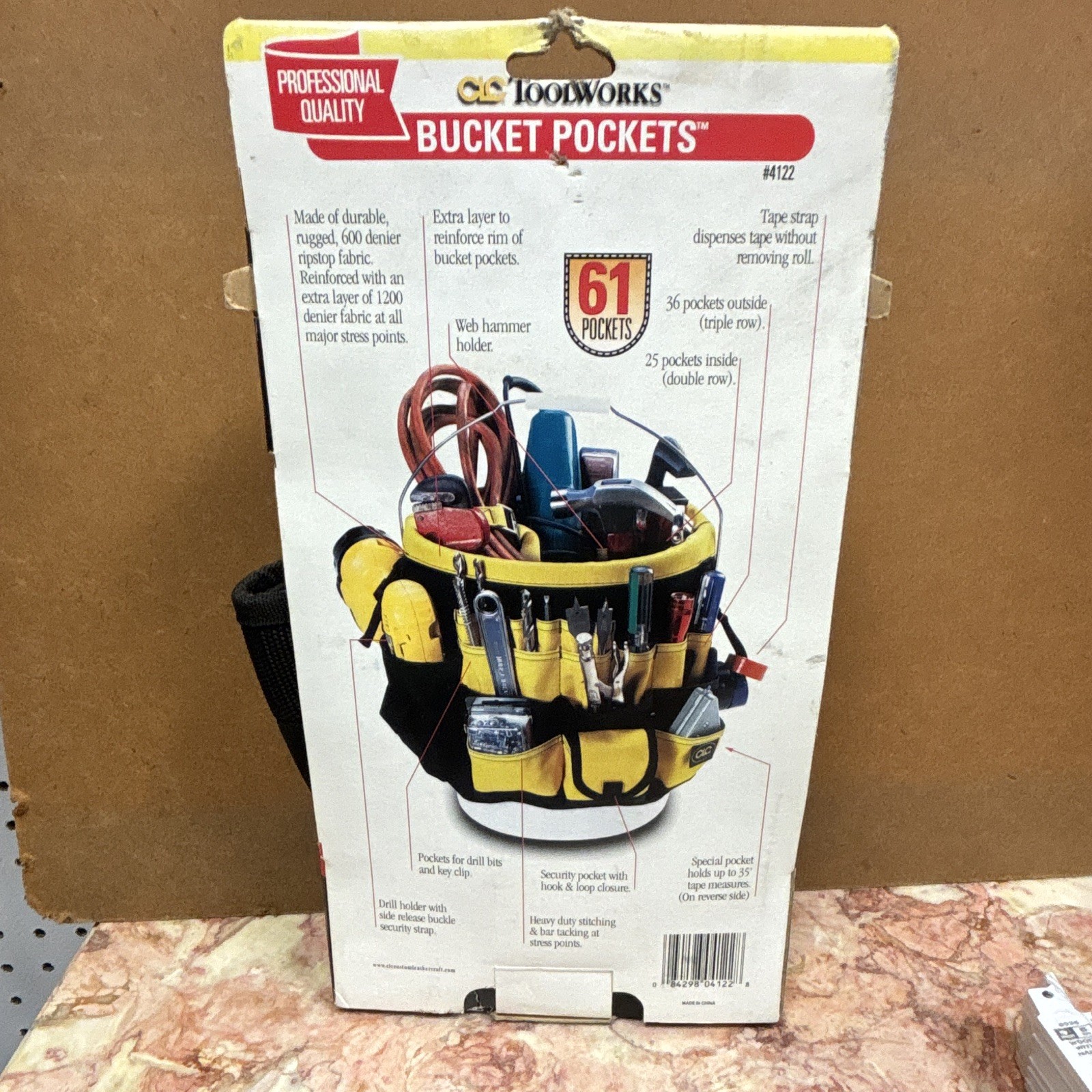 CLC ToolWorks 4122 Bucket Pockets Tool Bucket Organizer 61 Pocket Yellow/Black