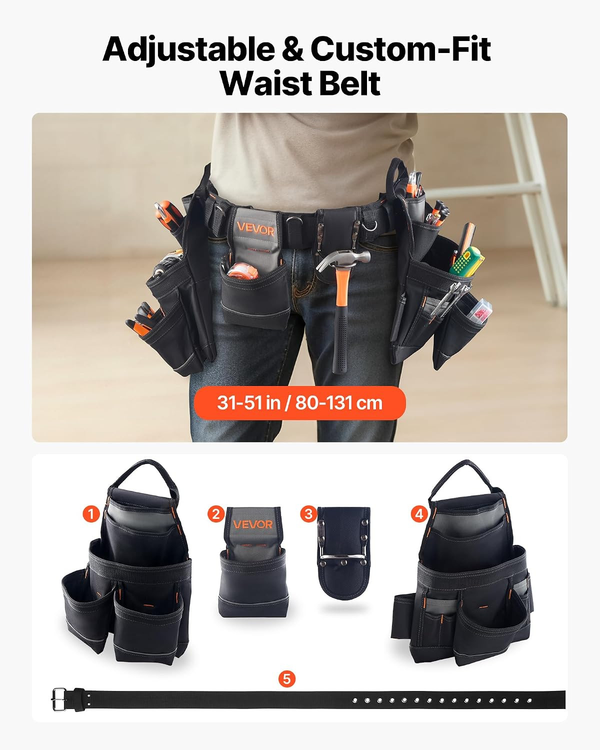 Tool Belt, 18 Pockets Professional Tool Pouch for Men, Heavy Duty Adjustable Uti