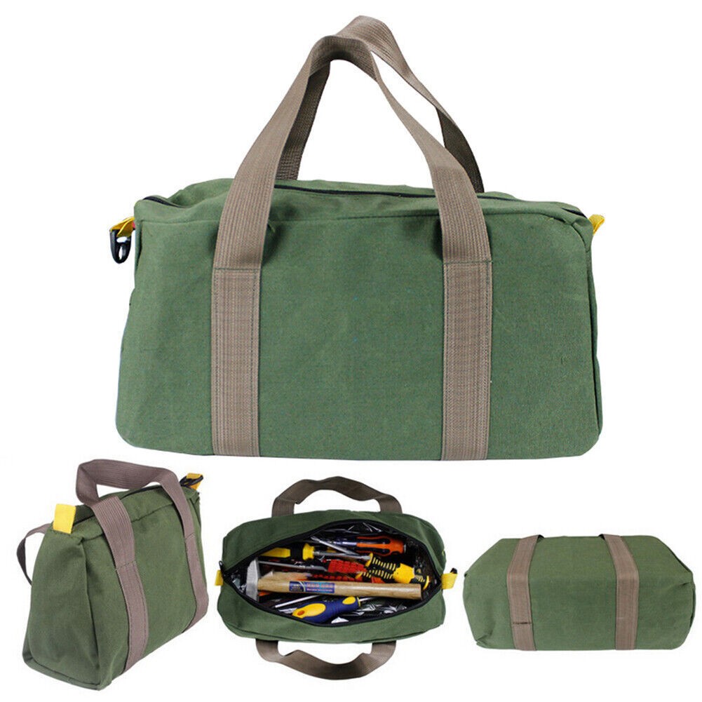 16” HEAVY DUTY GREEN MILITARY STYLE MECHANICS HARD BOTTOM TOOL BAG ZIPPER