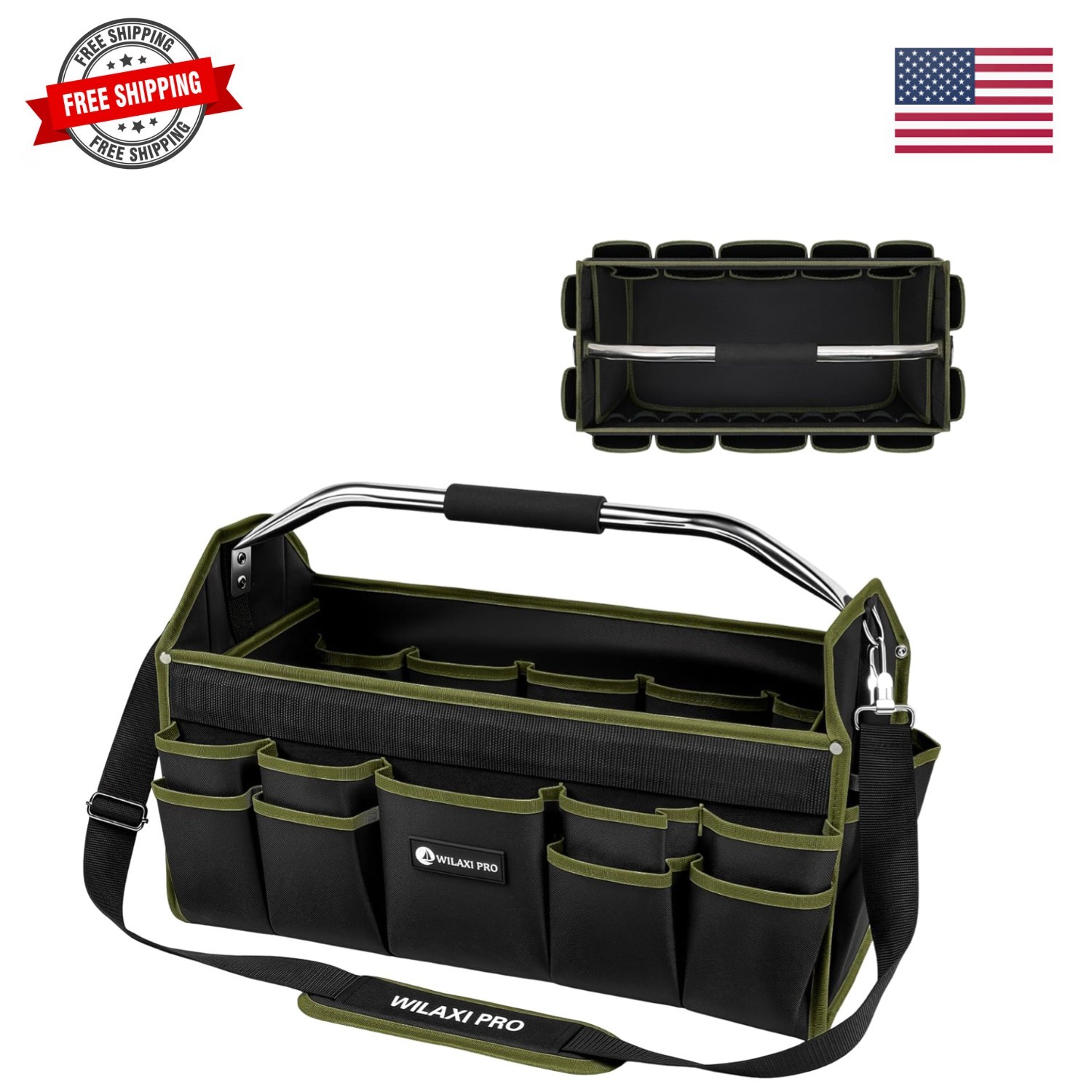 20in Foldable Open Top Tool Bags For Men Heavy Duty, Tool Carrier hard With H…