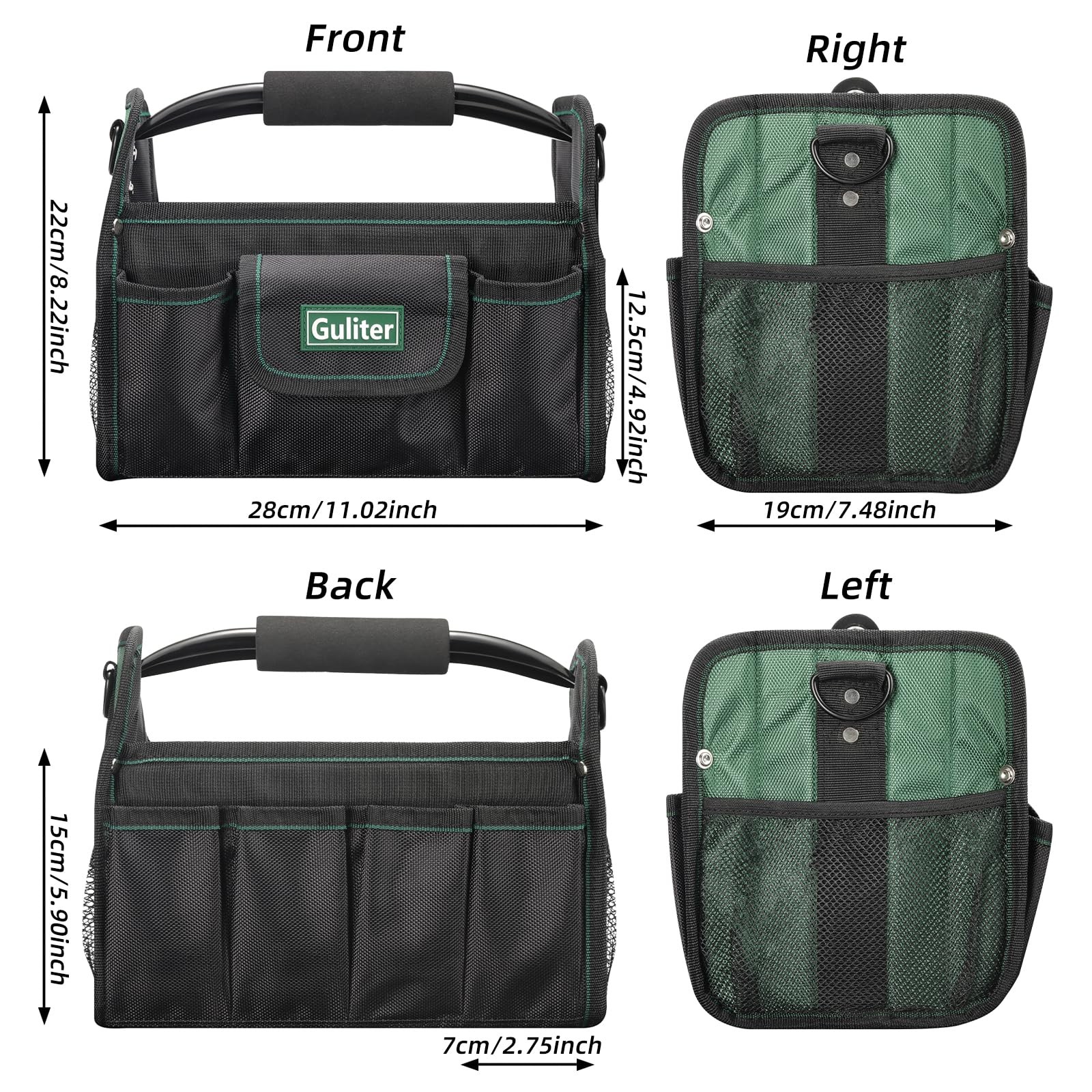 11 Inch Small Tool Bag Open Top Tote Stainless Handle 21 Pockets Electrician