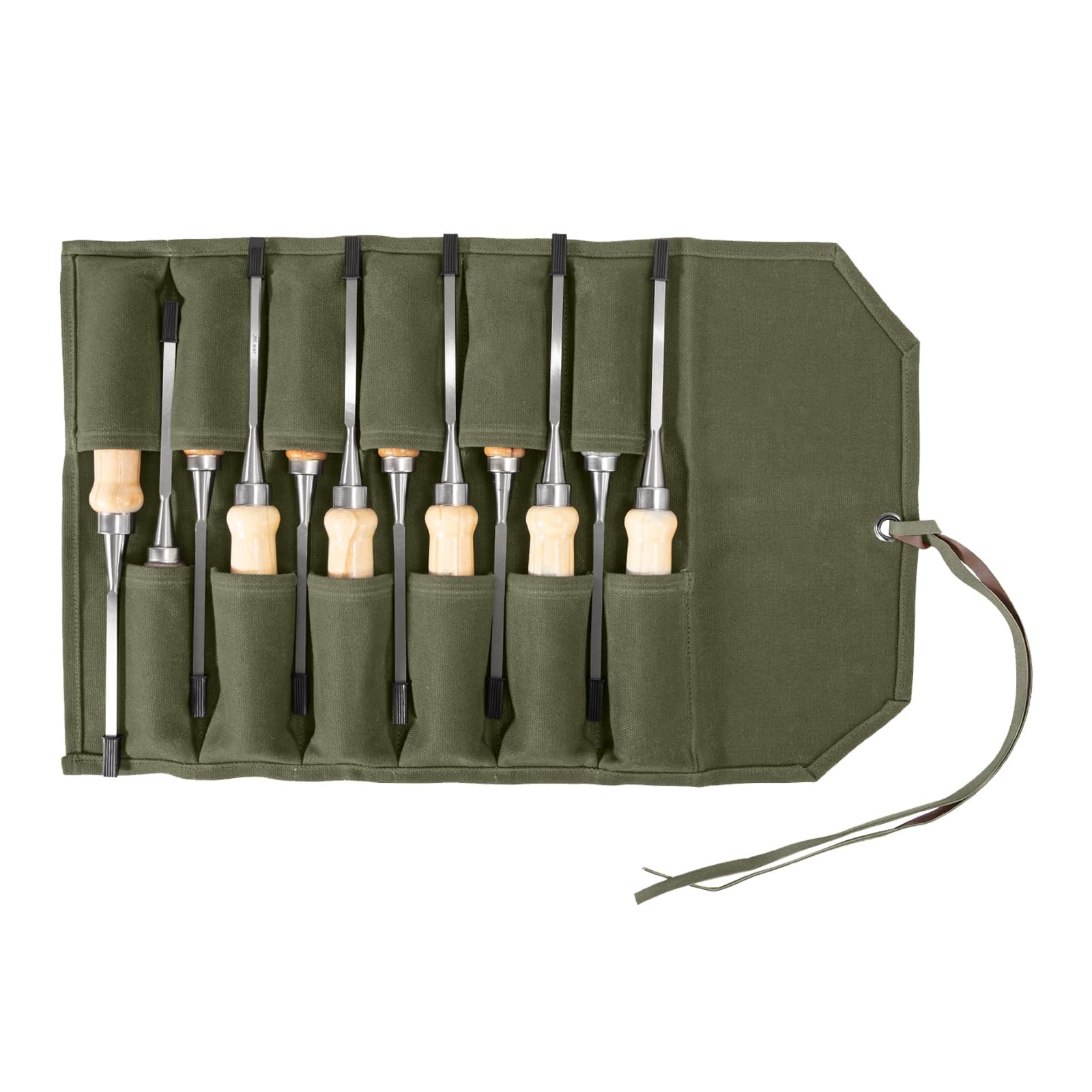 Baizoy Chisel Roll,6 Pockets Roll Up Tool Pouch,Waxed Canvas 12-Army Green