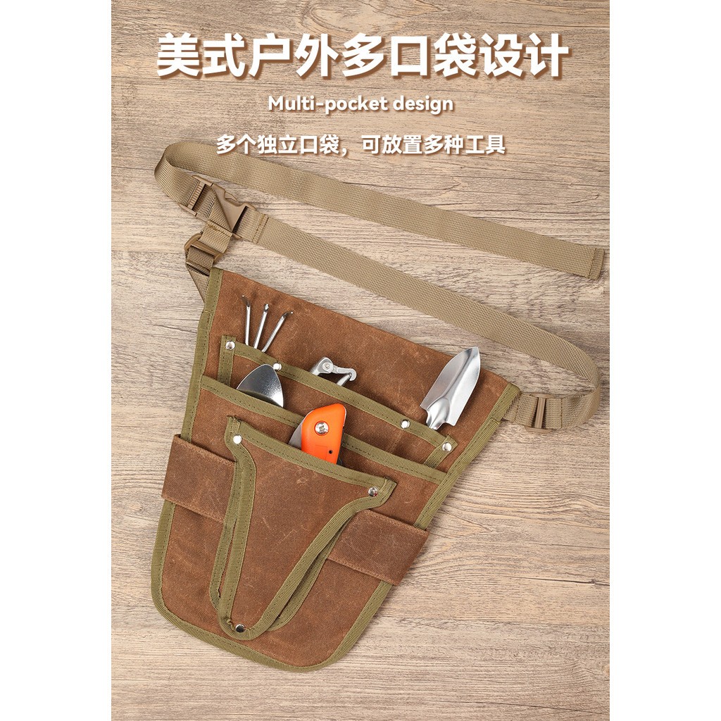 Canvas Weeding Tool Bag Wear-Resistant Storage Bag Waist Hanging Electrician Bag